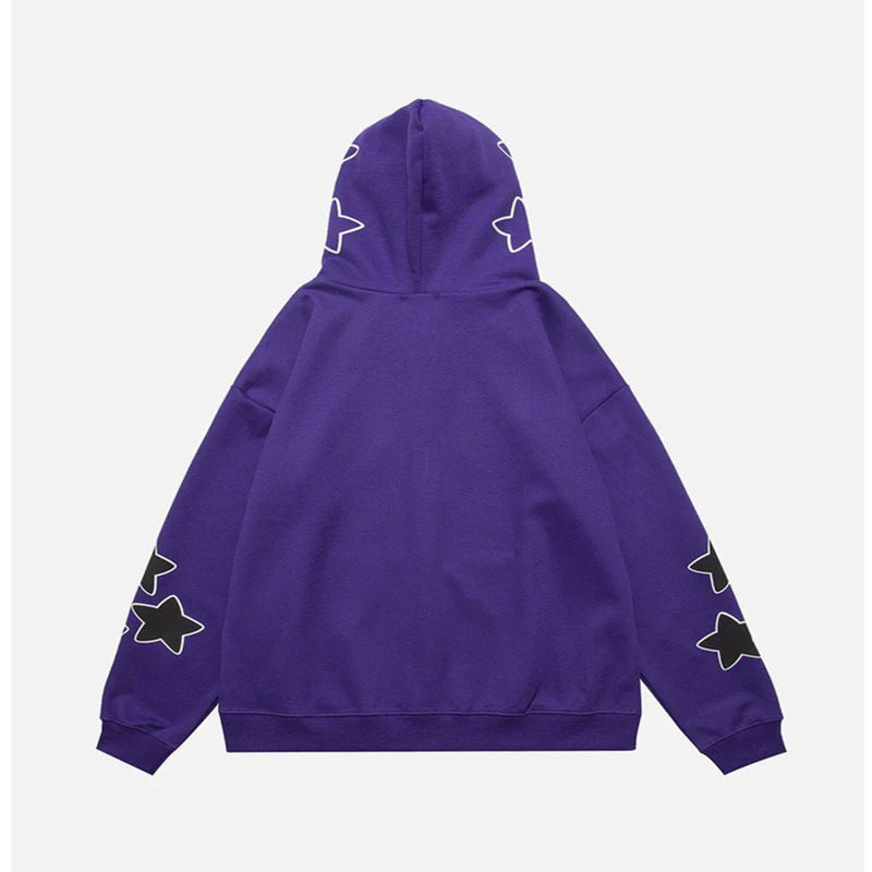 Thumbnail: Y2K Star Letters Hooded Zip-Up Sweatshirt