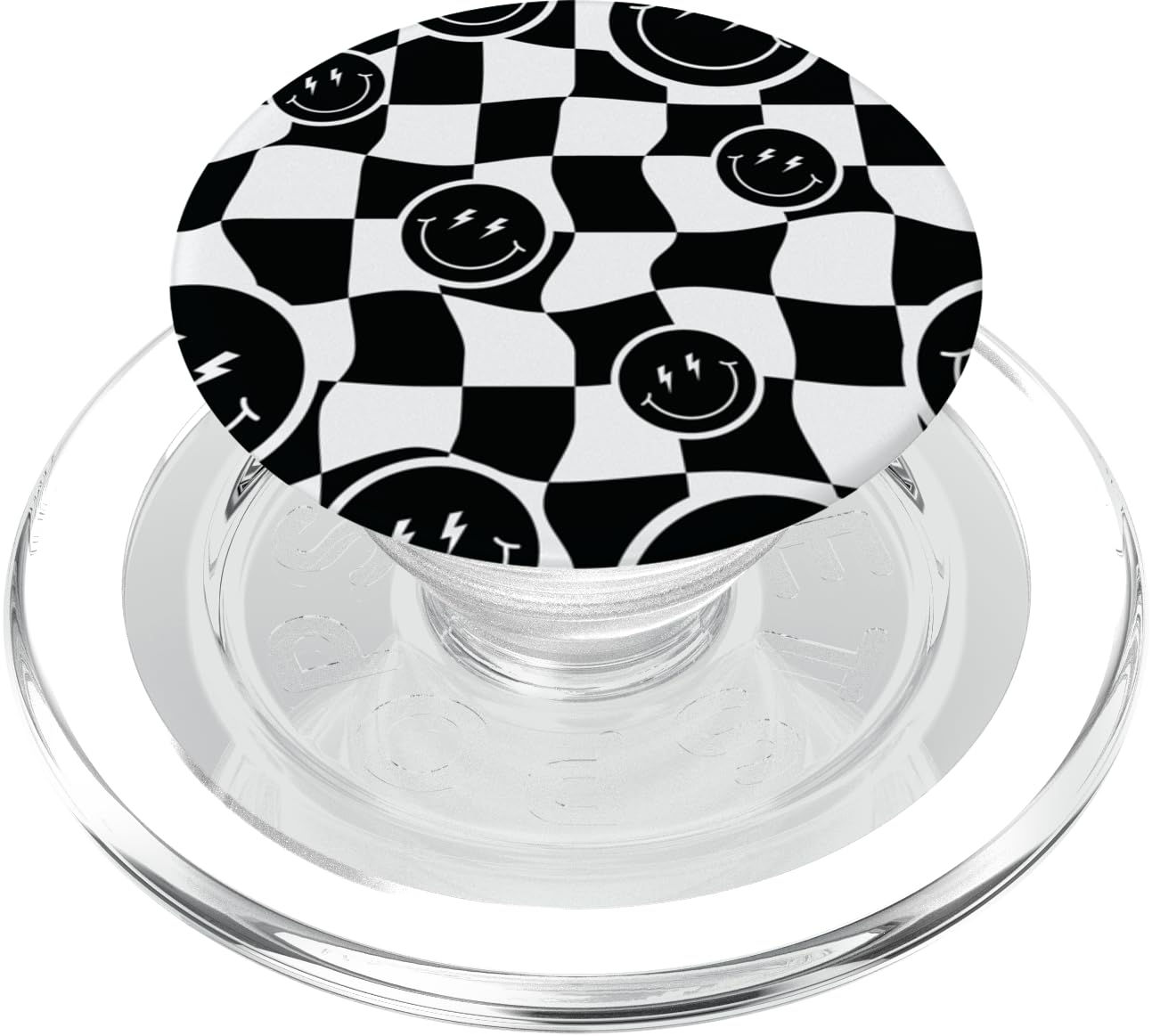 White Retro Twisted Swirl Black Happy Smiling Face Checkered PopSockets MagSafe