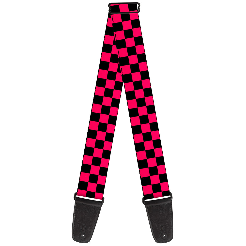 Buckle Down Checker Black/Neon Pink Guitar Strap