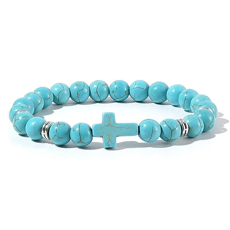Thumbnail: Natural Stone Cross Bead Bracelet