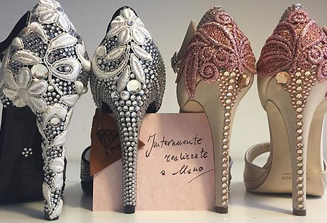 personalized bridal pumps with rhinestones and lace