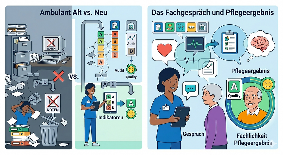 Das Aufgabengebiet einer Pflegekraft bei den neuen qpr-ambulant graphisch durch eine Zeichnung erklärt