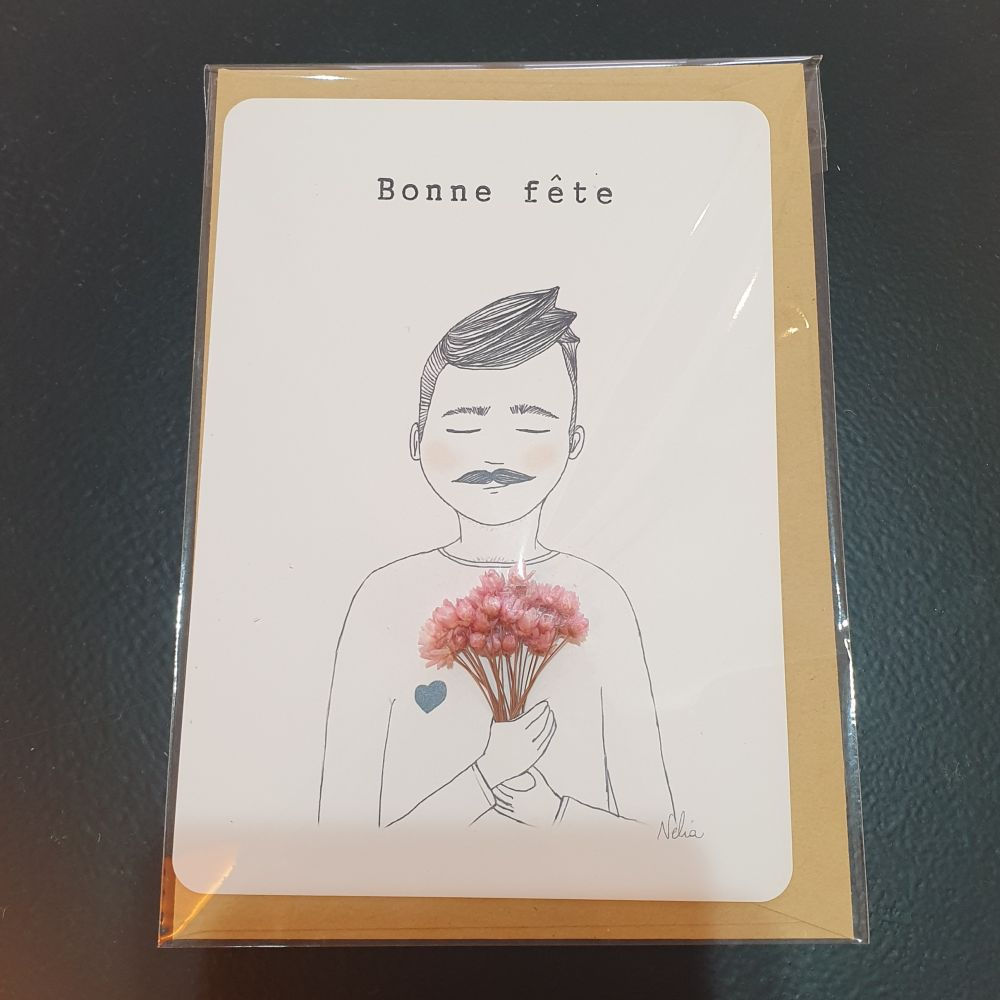 Carte fleurie  BONNE FETE  L'amoureux rose