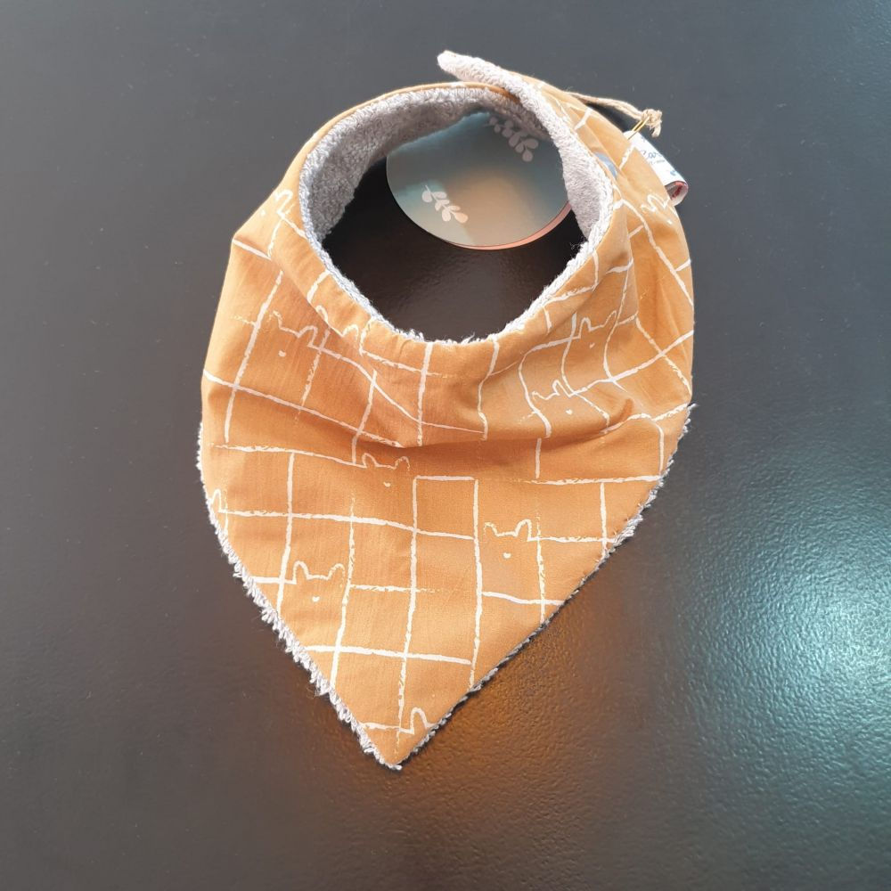 Mini bavoir Carreaux chat camel
