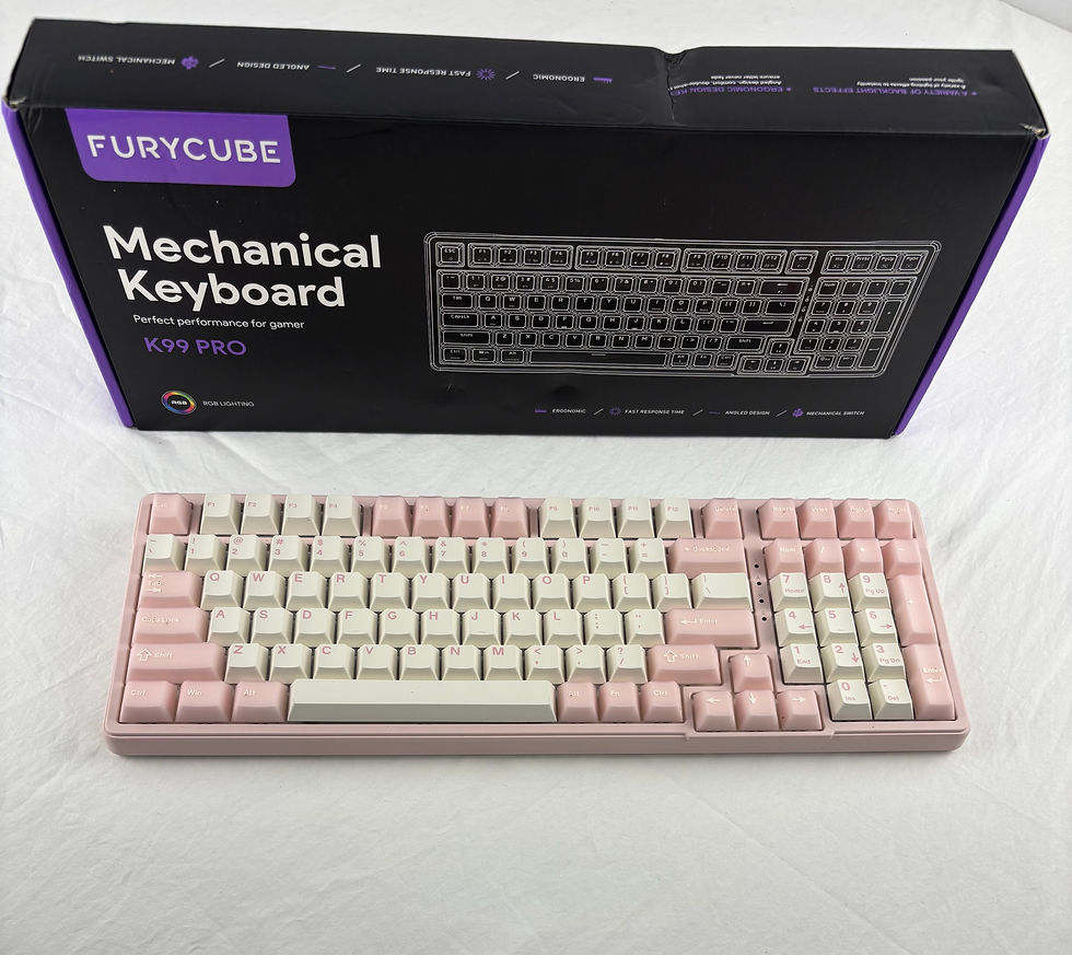 FURYCUBE K99 Pro gaming keyboard box showcasing RGB lighting and fast response times.