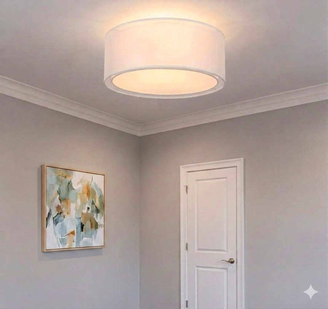 Luupyia 3-Light Double Fabric Drum Ceiling Light Fixture 12.59" White Semi-Flush