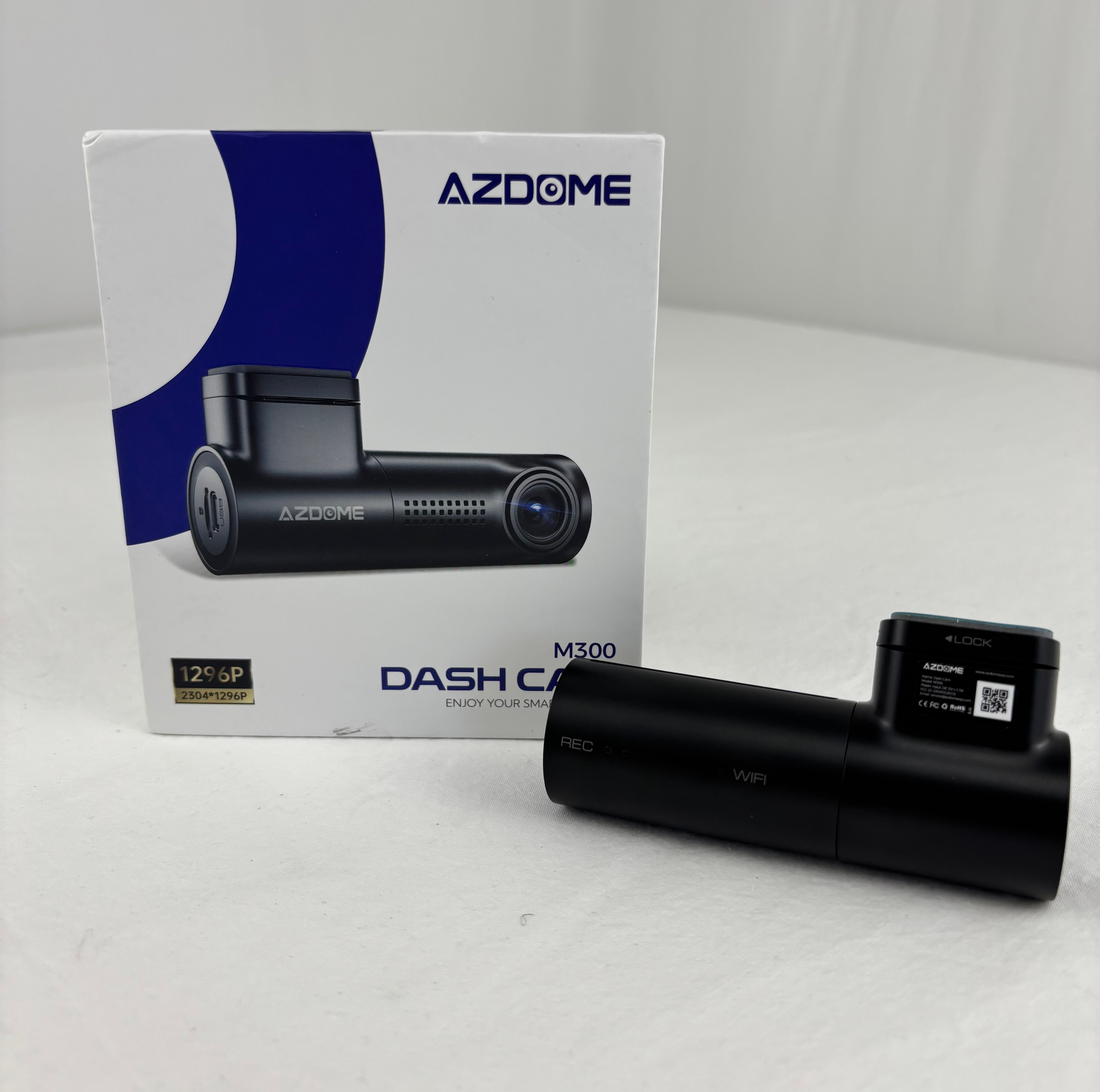 AZDOME M300-335R 1296P WiFi Dash Cam screenless front camera with adhesive mount