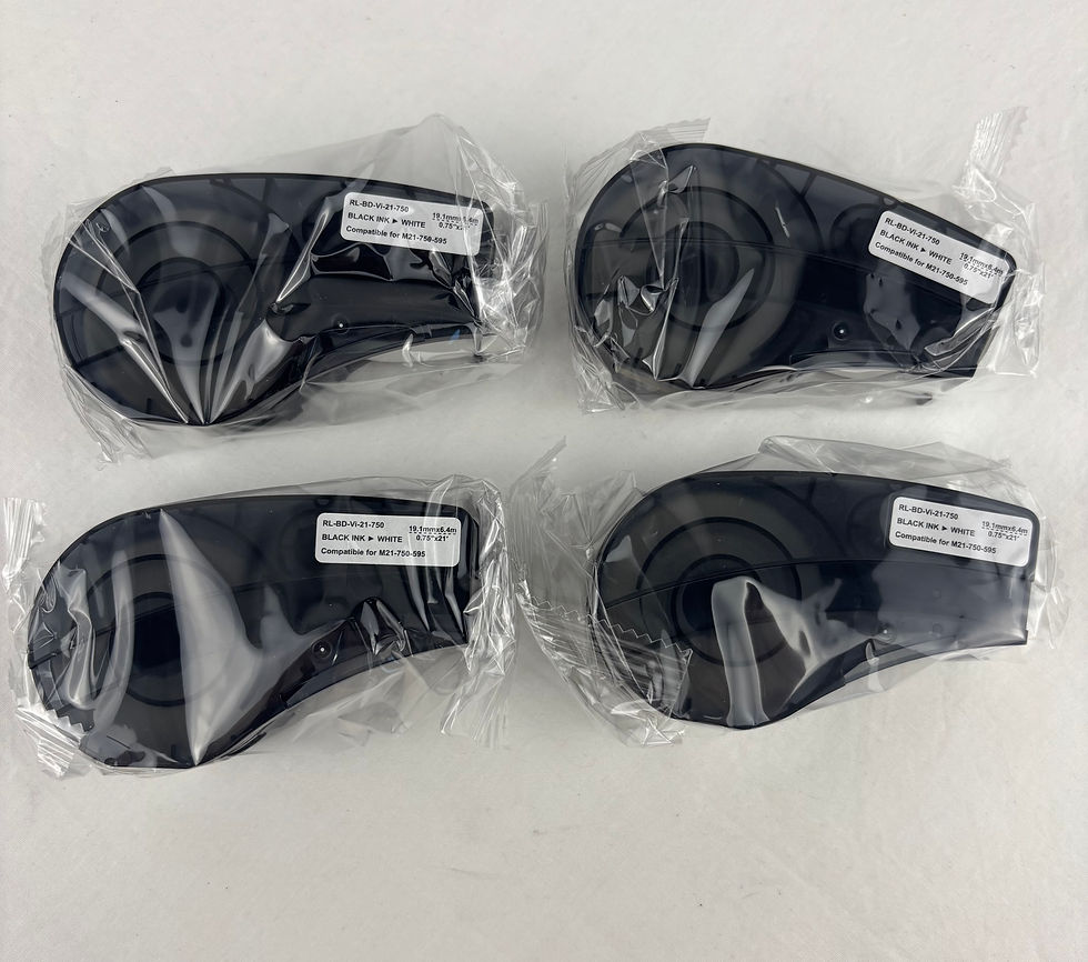 4-pack of compatible M21-750-595-WT black on white vinyl label tape cartridges for BMP21-Plus printers.