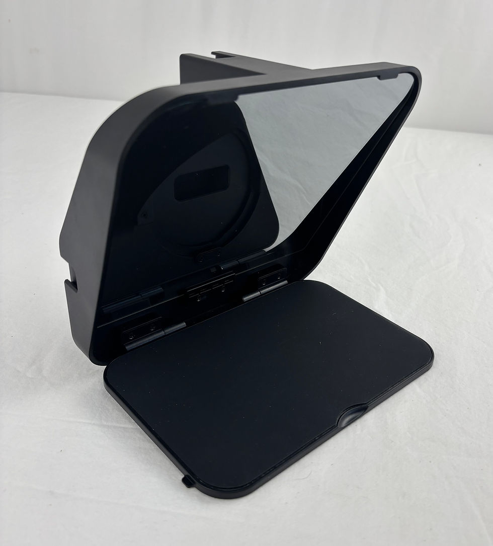 Front view of the Ulanzi RT02 universal teleprompter showing its pristine glass screen reflection panel and the integrated sm