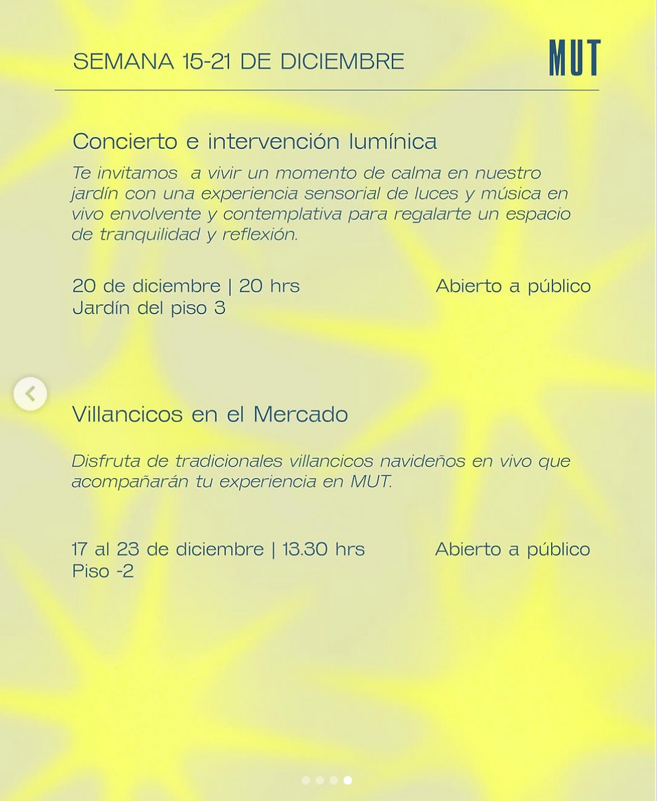 Informações sobre os eventos de Natal no MUT, em Santiago