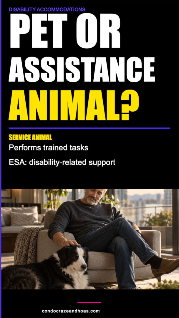 Final episode graphic: Pets and assistance animals. Illustration of a man seated at home with a dog