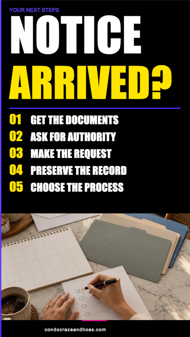 Final episode graphic: When the notice arrives. Illustration accompanying a checklist for responding to an association's animal-related notice
