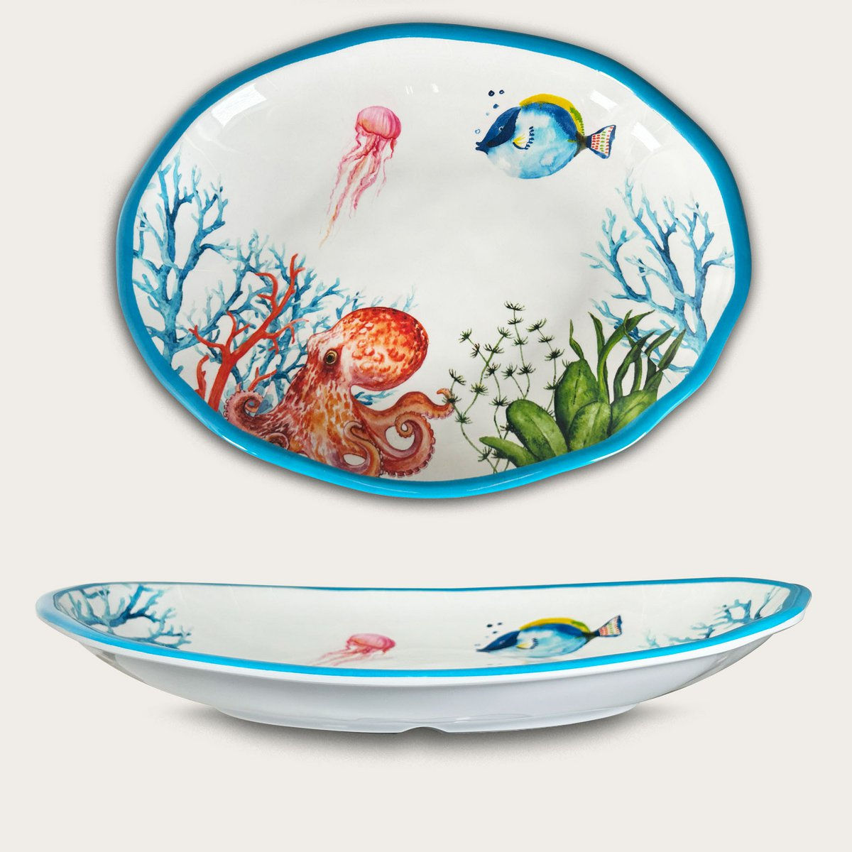 Oval Dish Octopus Melamine 36x28x5.5cm