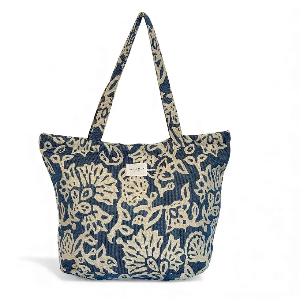 Thumbnail: Blue Floral Large Zip Tote Bag
