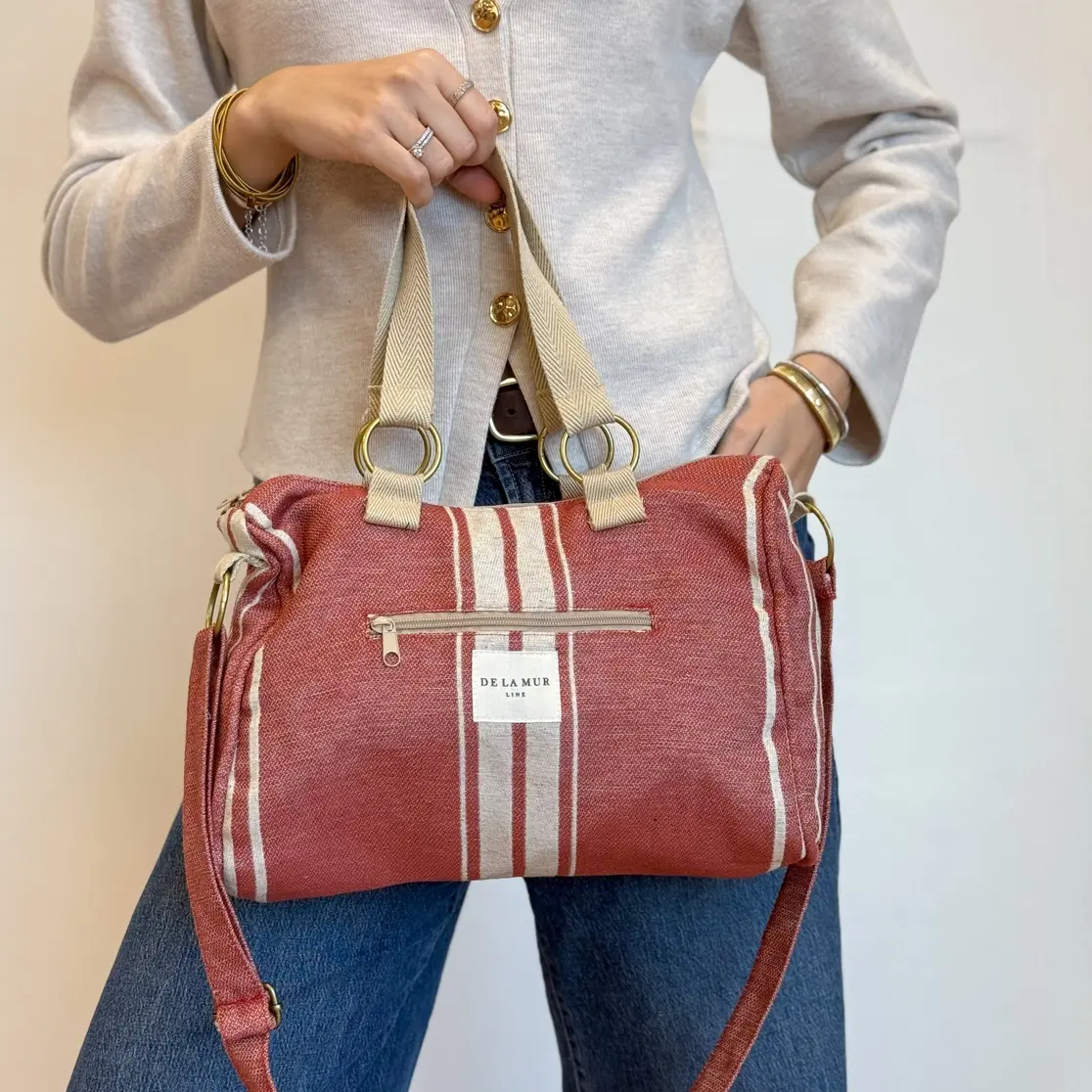 Red Stripe Fabric Rectangle Tote