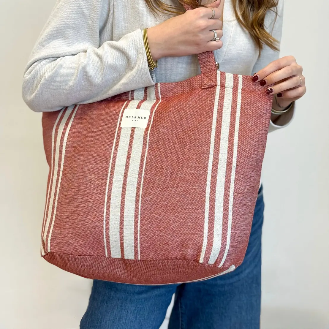 Red Stripe Large Zip Tote Bag