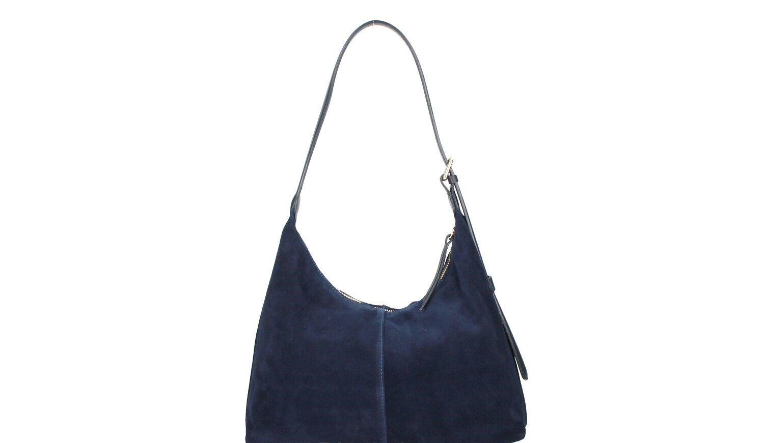 Navy - Suede Italian Leather Shoulder Bag