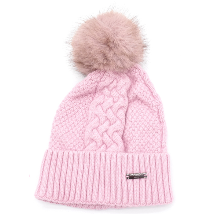 Lilac Twist Knit Bobble Hat