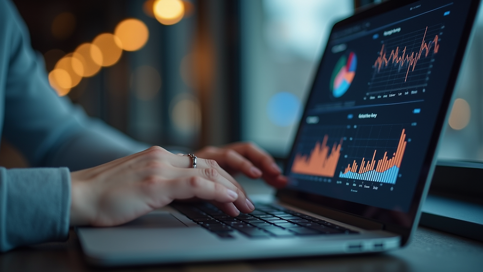 Eye-level view of a person analyzing website analytics on a laptop