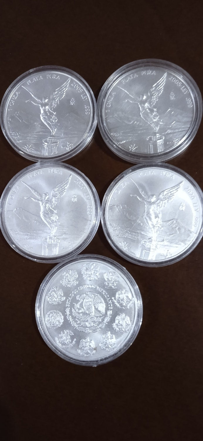 5 monedas onza plata libertad ley .999