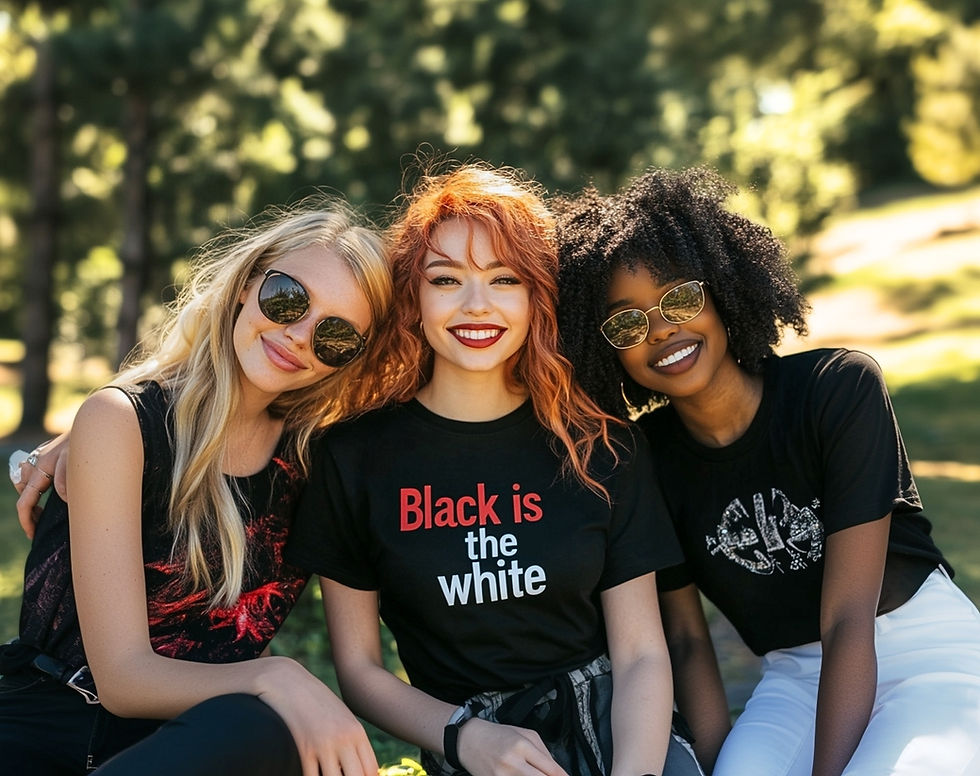 Three brand ambassadors in Los Angeles posing for a promo launch campaign, wearing sunglasses and branded T-shirts. Ideal team size example for outdoor product activations and street marketing in LA.