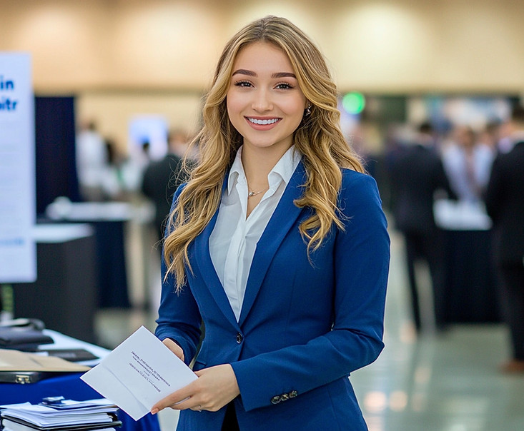 Brand specialist engaging attendees at a Los Angeles industry conference, helping communicate key brand messaging and build meaningful connections with prospective clients. Positioned within a high-traffic convention environment, the representative supports lead qualification, attendee education, and exhibitor marketing objectives.