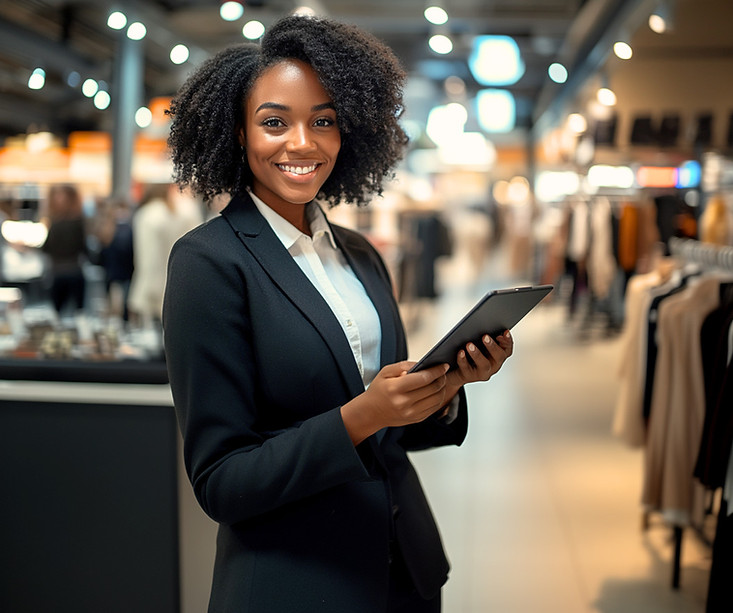 Friendly check-in attendant assisting attendees at a Las Vegas conference, trade show, or corporate event. Professional registration staff member uses a tablet to support guest check-in, attendee verification, event information services, and smooth registration desk operations.