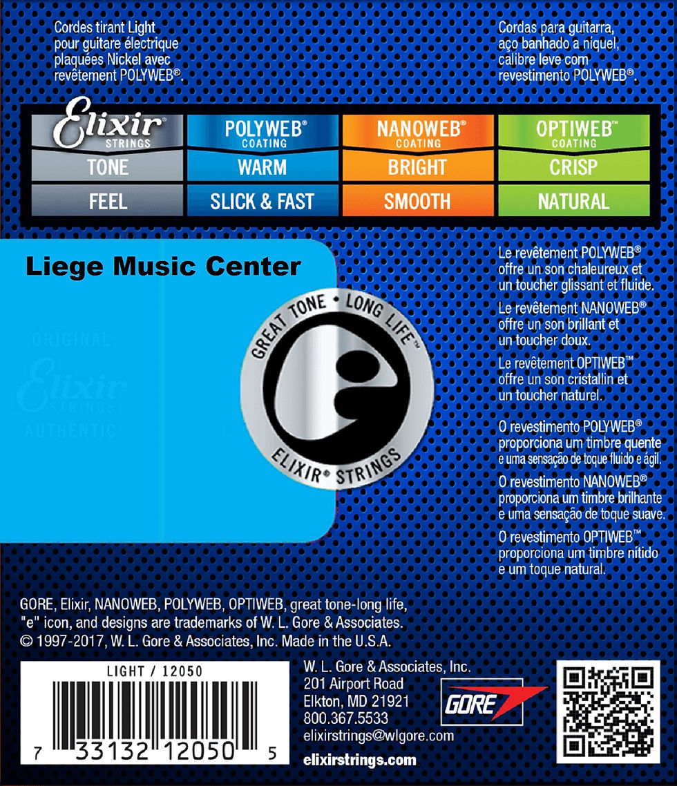 cordes guitare électrique Liège arrière Elixir Polyweb