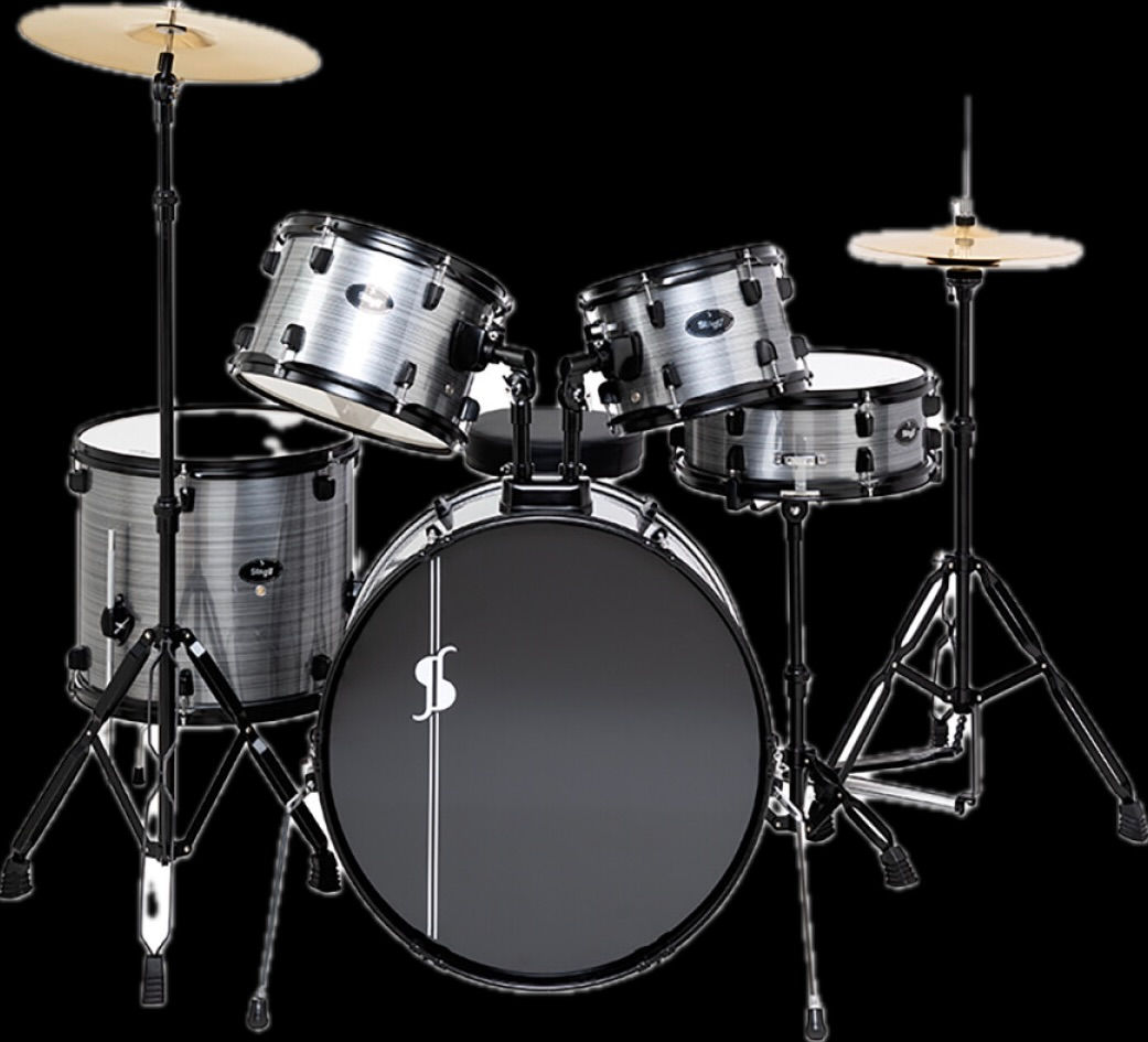 set batterie 22" 5 pièces plus hardware et cymbales 🥁 Stagg silver ATOM522SL