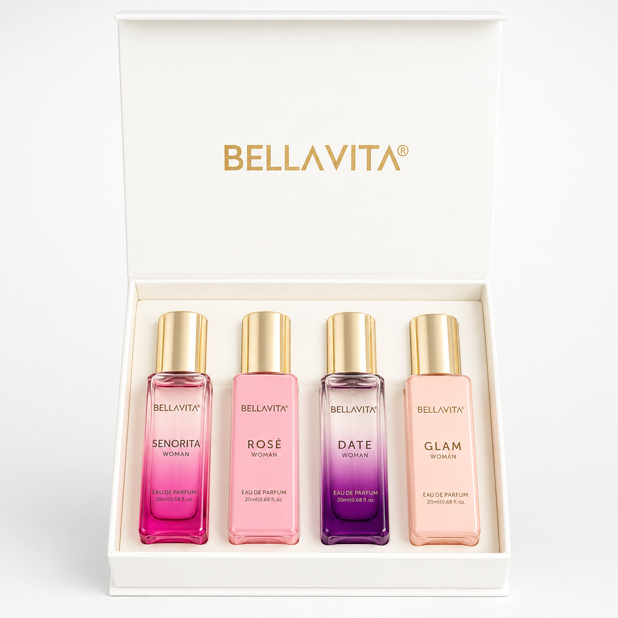 BELLAVITA LUXURY(W)4PC MINI SET(4x20ml edp sp)(ROSE, GLAM, DATE, SENORITA)