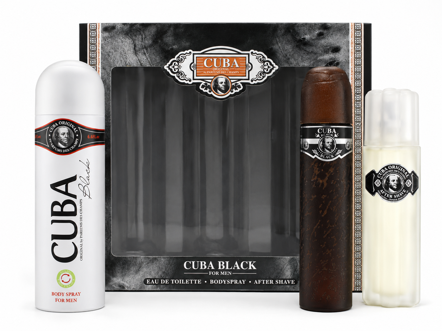 CUBA BLACK(M)(W/B)(LI FREE)3PC SET(3.4oz EDT SRAY, 3.4oz AFTER SHAVE, 6.7oz BODY