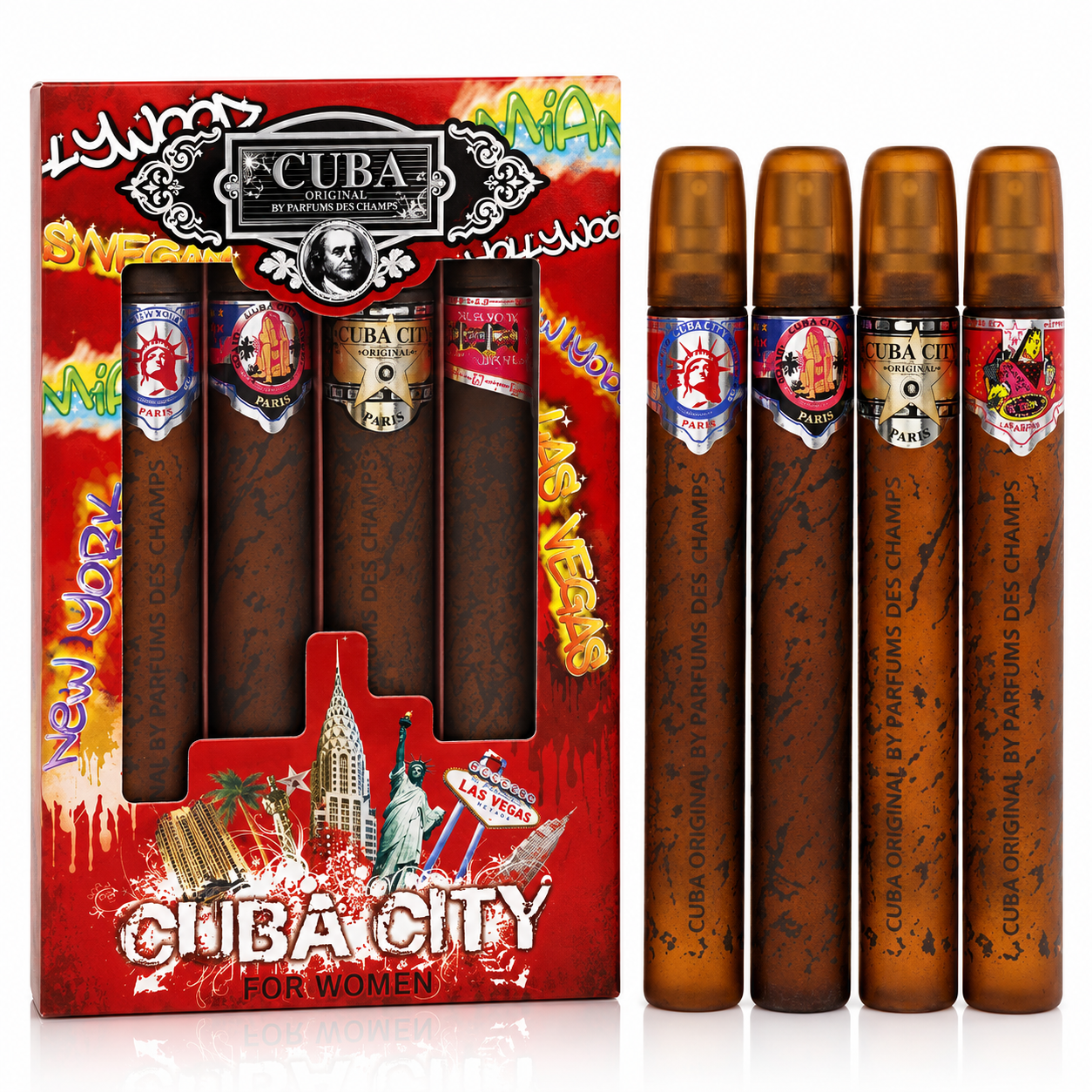 CUBA CITY(W)4PC SET(4 X 1.17)(LI)1.17oz edp spray(Hollywood, Las Vegas, New York