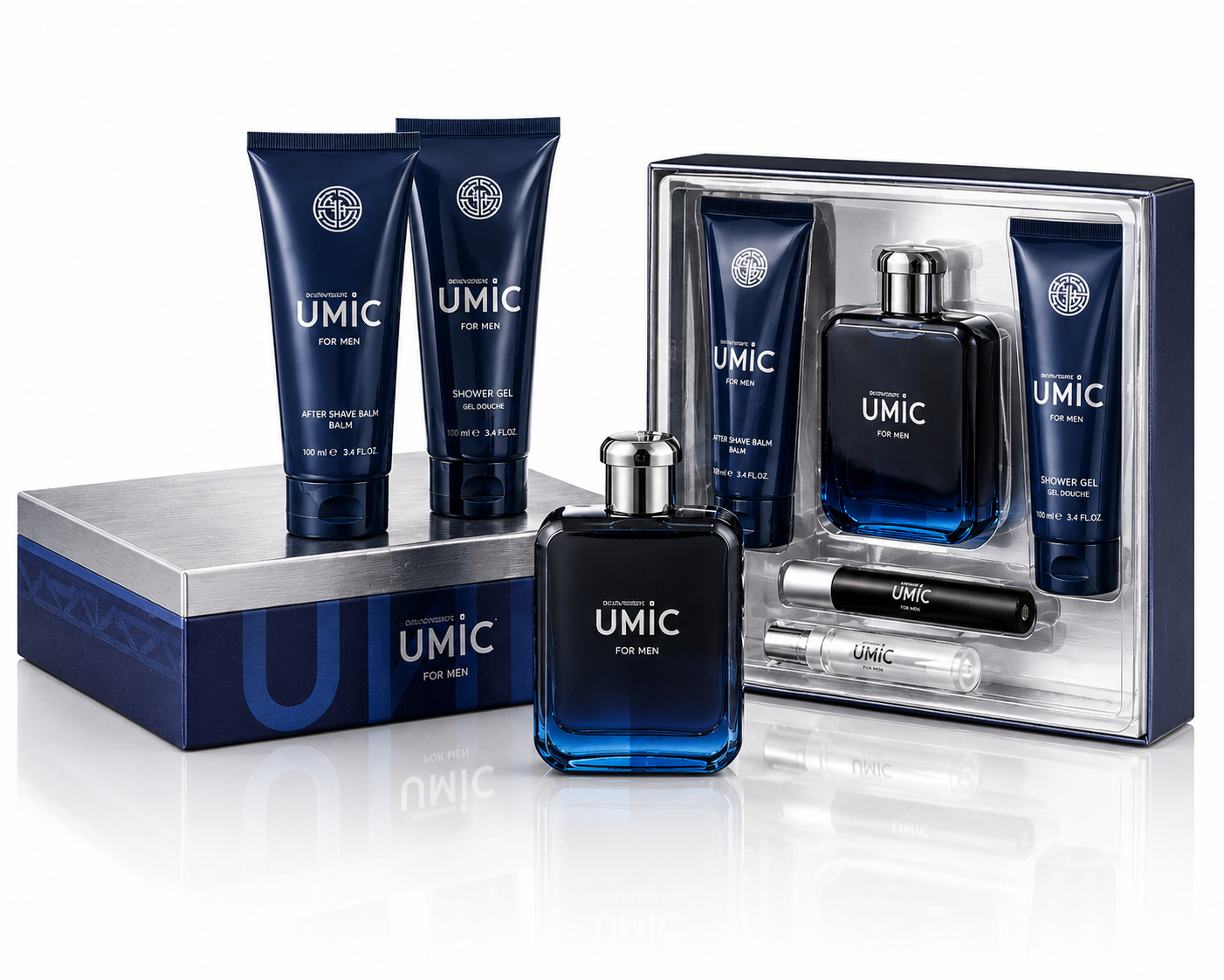 NEW BRAND UNIC(M)(W/B)(LI FREE)4PC SET(3.3oz edt sp,4.3oz S/G,4.3oz A/S,0.5oz ed