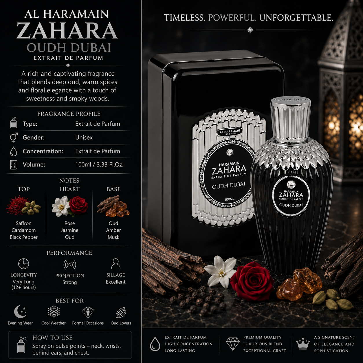 AL HARAMAIN ZAHARA OUDH DUBAI(M)EXTRAIT DE PARFUM SP 3.33oz