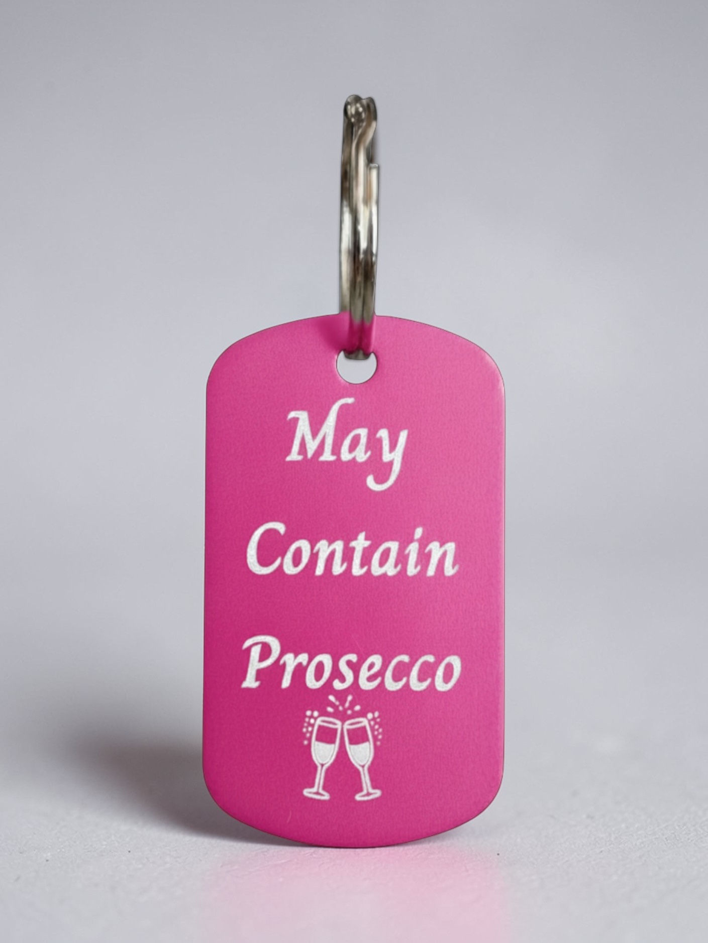 Pink 'May contain Prosecco' Engraved Keyring
