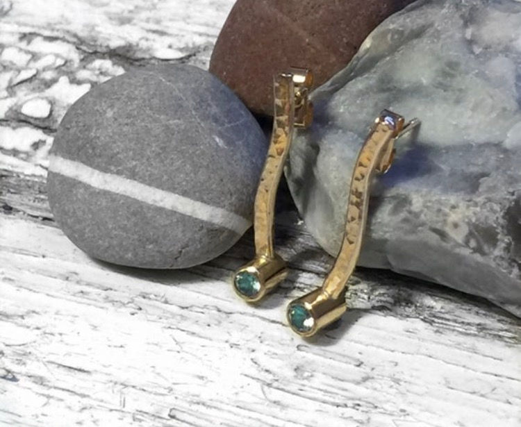Thumbnail: 9ct yellow gold and aquamarine earrings