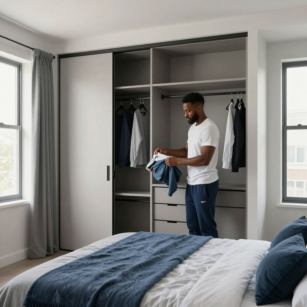 Chambre avec lit double, grande garde-robe et espace de rangement pour étudiant ou travailleur à Jonquière.