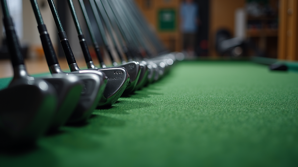 Eye-level view of golf club fitting studio with equipment