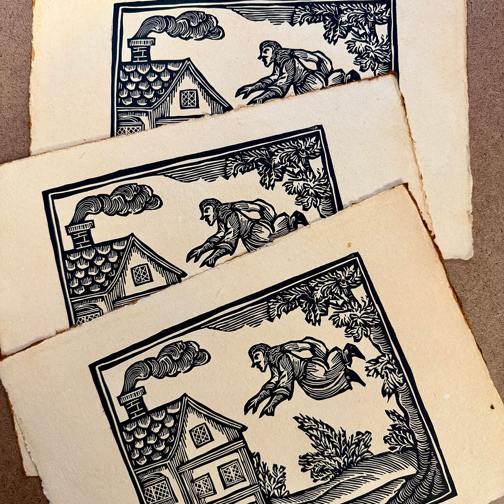 Thumbnail: The Flying Witch - Reproduction Linocut Print