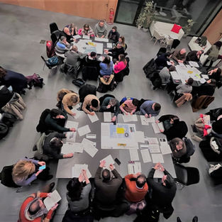 Overhead view of people in a workshop