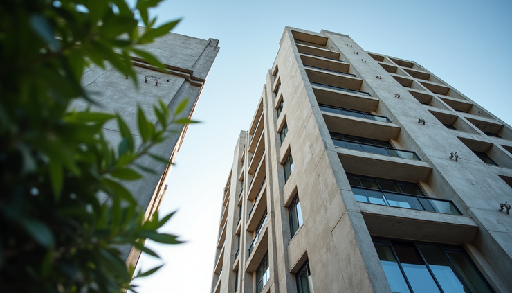 Eye-level view of modern residential building with reinforced concrete structure in Kingston