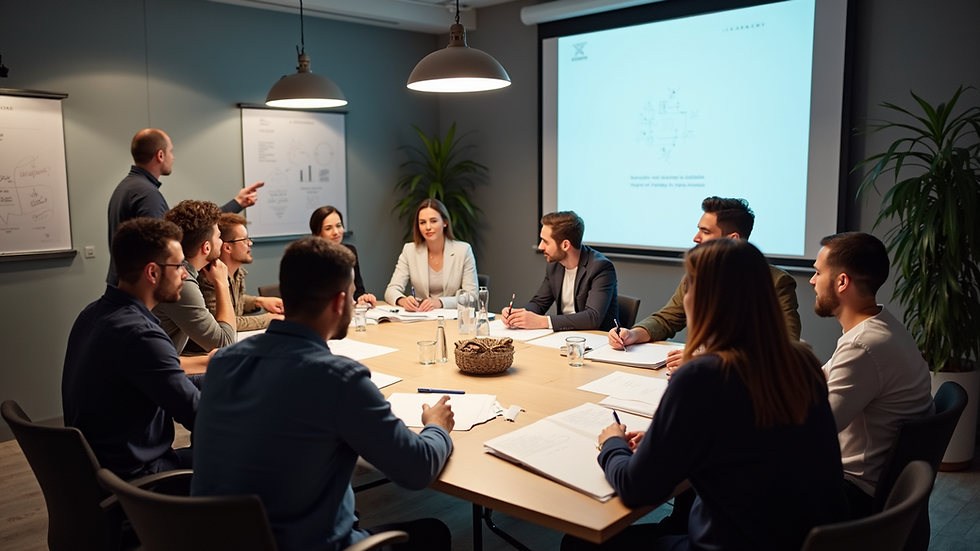 High angle view of a branding workshop with team members brainstorming