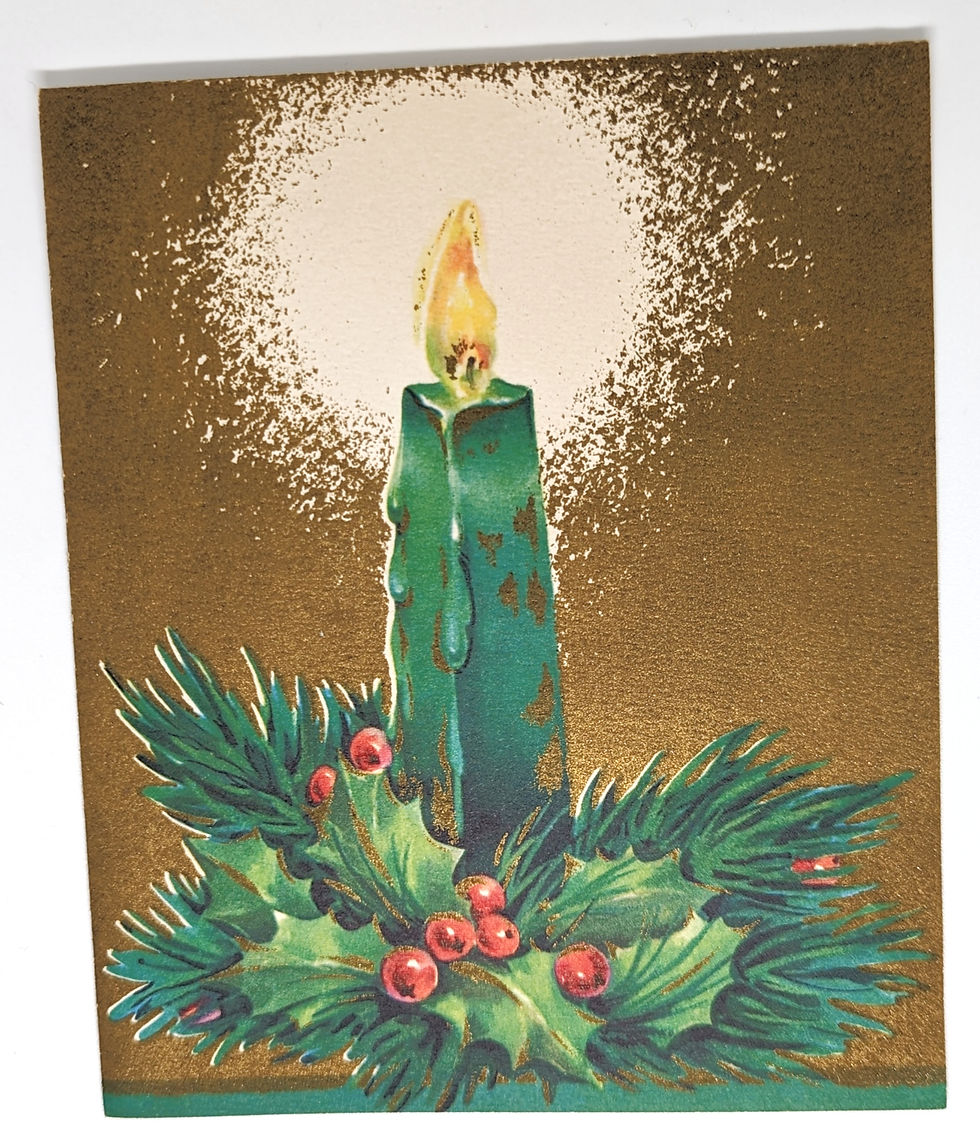 Thumbnail: Vintage UNUSED 1954 Candle Holly Christmas 1950's Greeting Card  (GC9332)