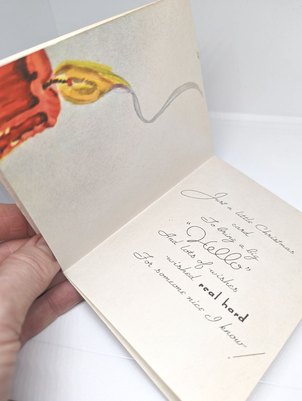Thumbnail: Vintage Used Christmas Wreath Candle 1940's Greeting Card (9492)