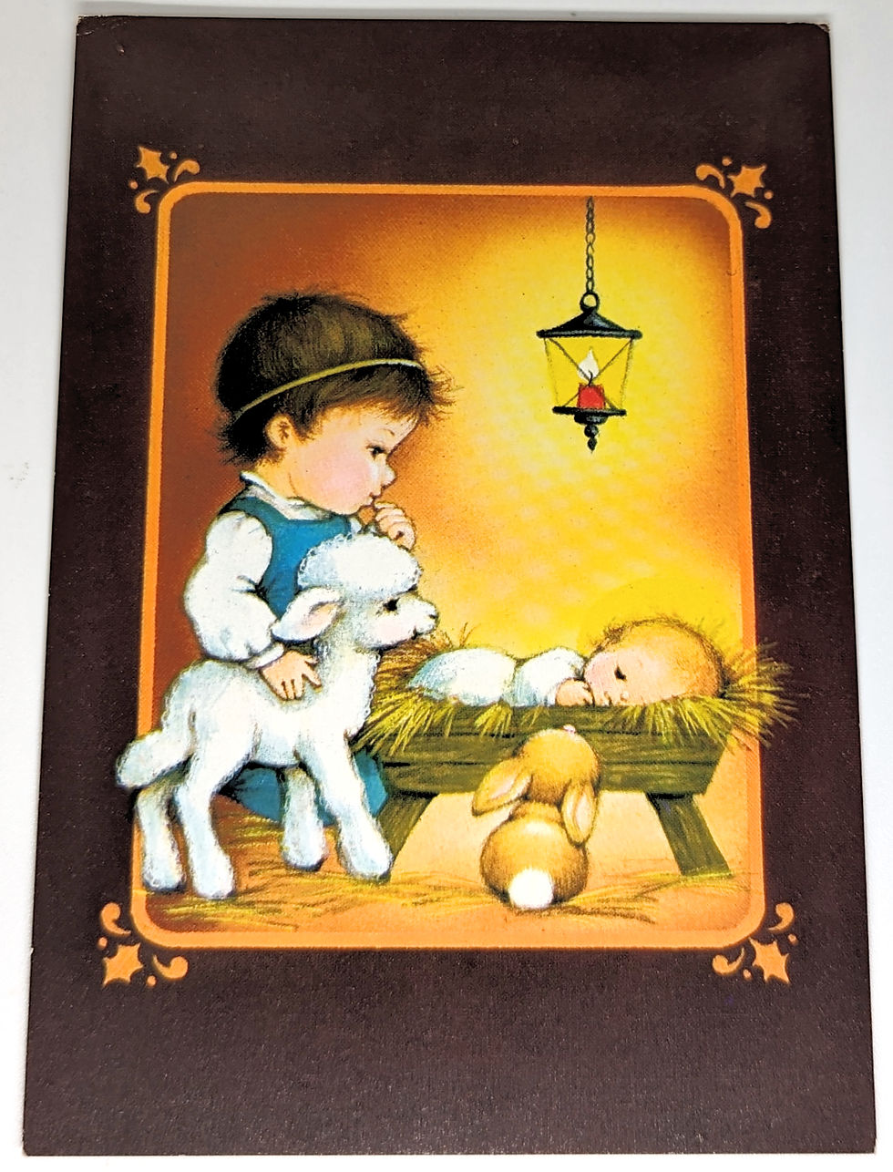 Vintage Xmas UNUSED 1980's Boy Jesus Lamb Greeting Card (GC9077)