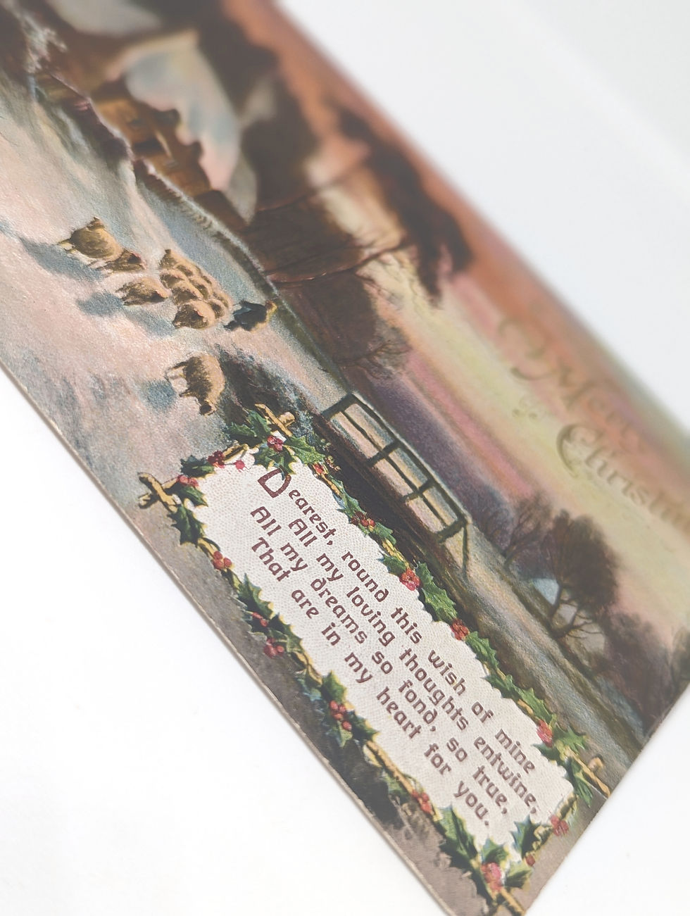 Thumbnail: Vintage Used Christmas Scene Lambs Herded 1920's Antique Postcard (PC425)