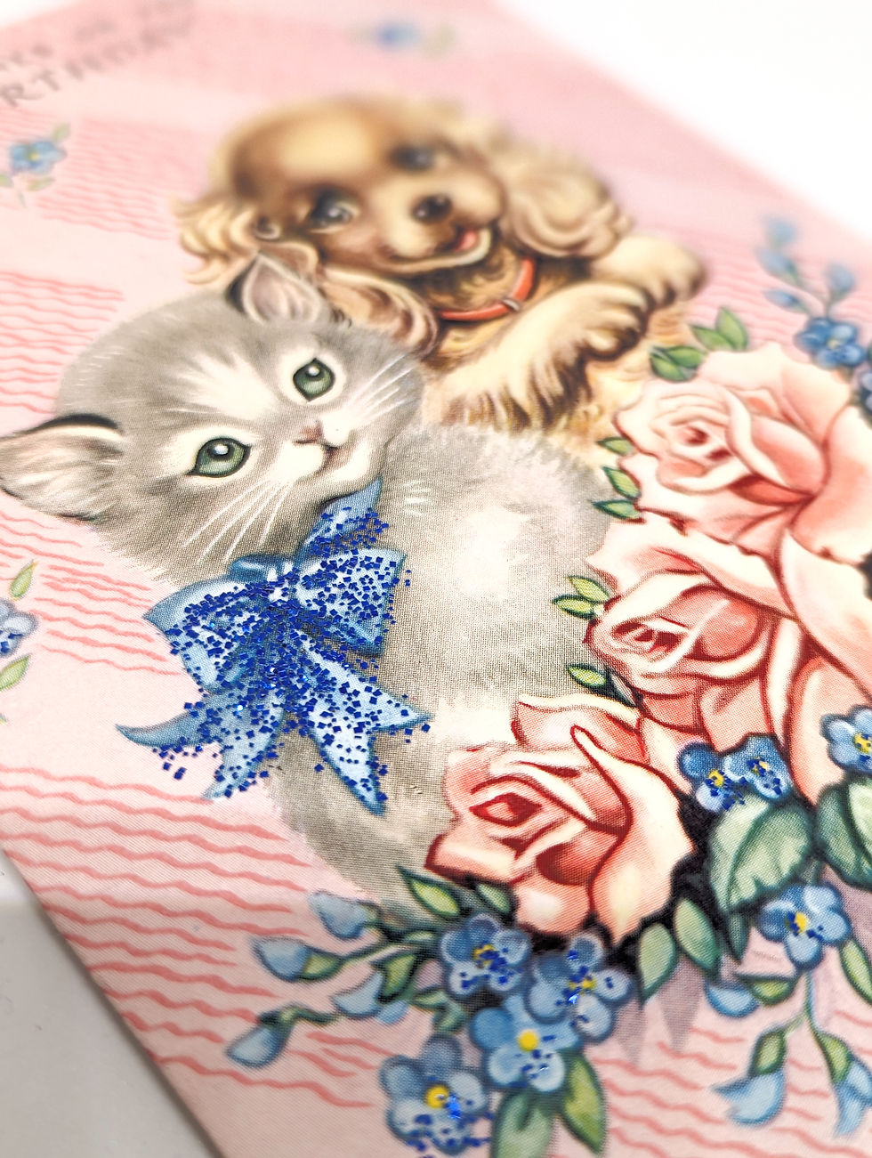 Thumbnail: Vintage UNUSED Kitten Cat Puppy Dog Birthday 1950's Greeting Card (GC9561)