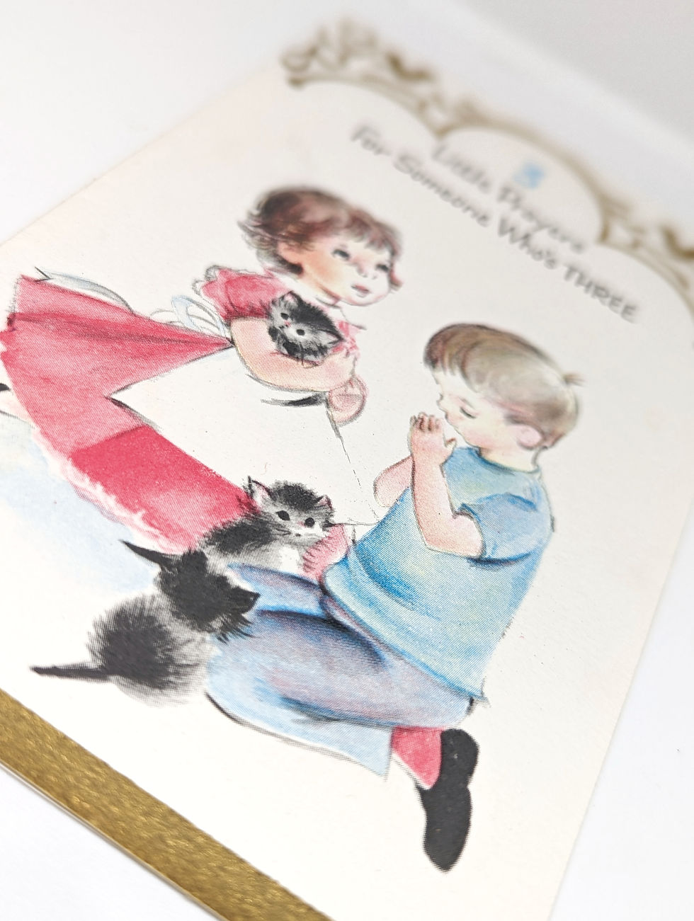 Thumbnail: Vintage Birthday Age 3 Three Kitten Cat Children Used Greeting Card  (GC9062)