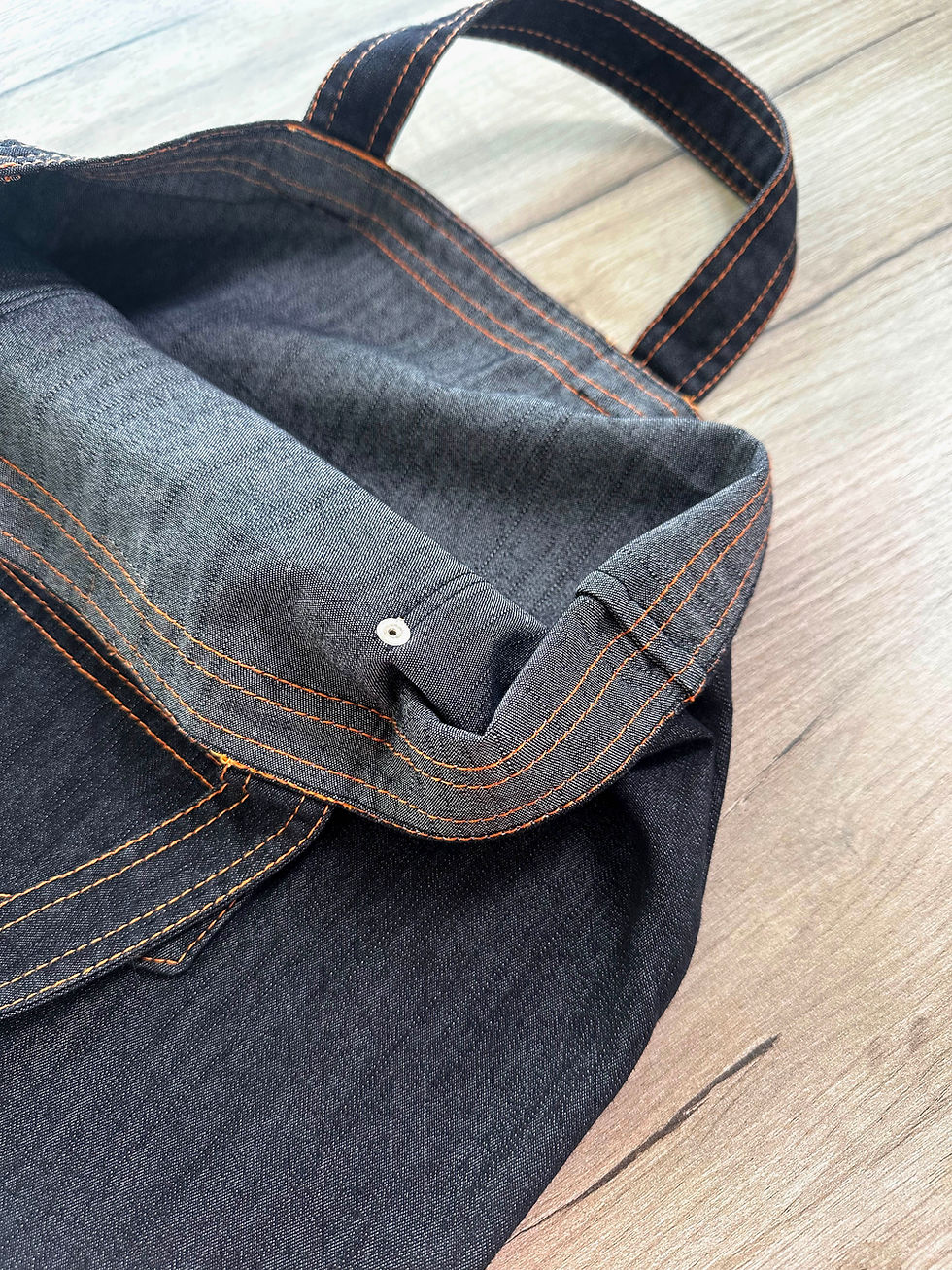 Miniatiūra: Sulankstomas pirkinių maišelis iš džinso, stiprus, tamsiai pilkas