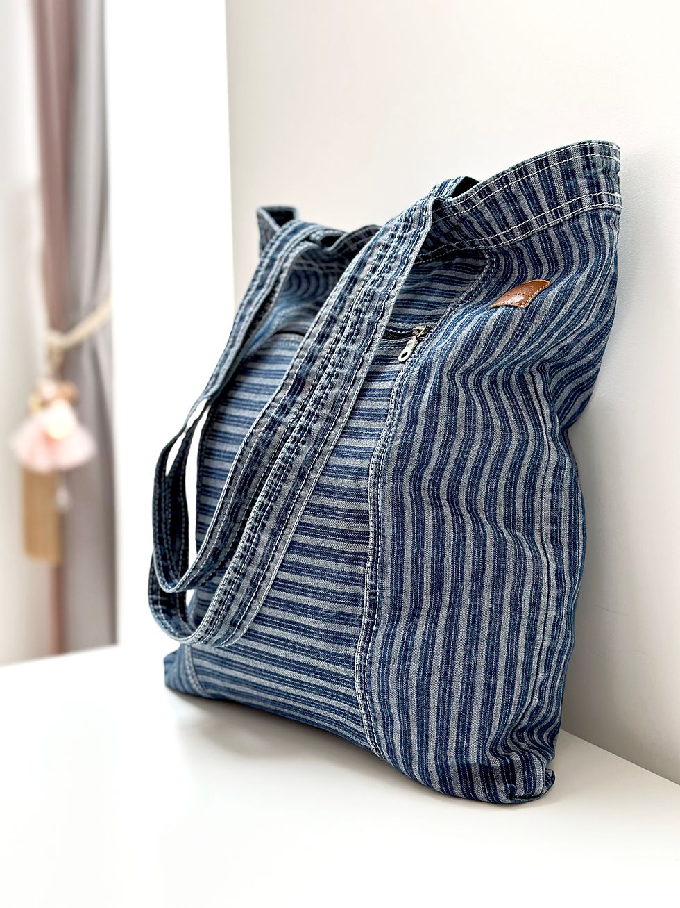 Miniatiūra: Medžiaginis maišas, Sulankstomas daugkartinis maišelis, Krepšys iš džinso, drobiniai maišeliai, pirkinių krepšys